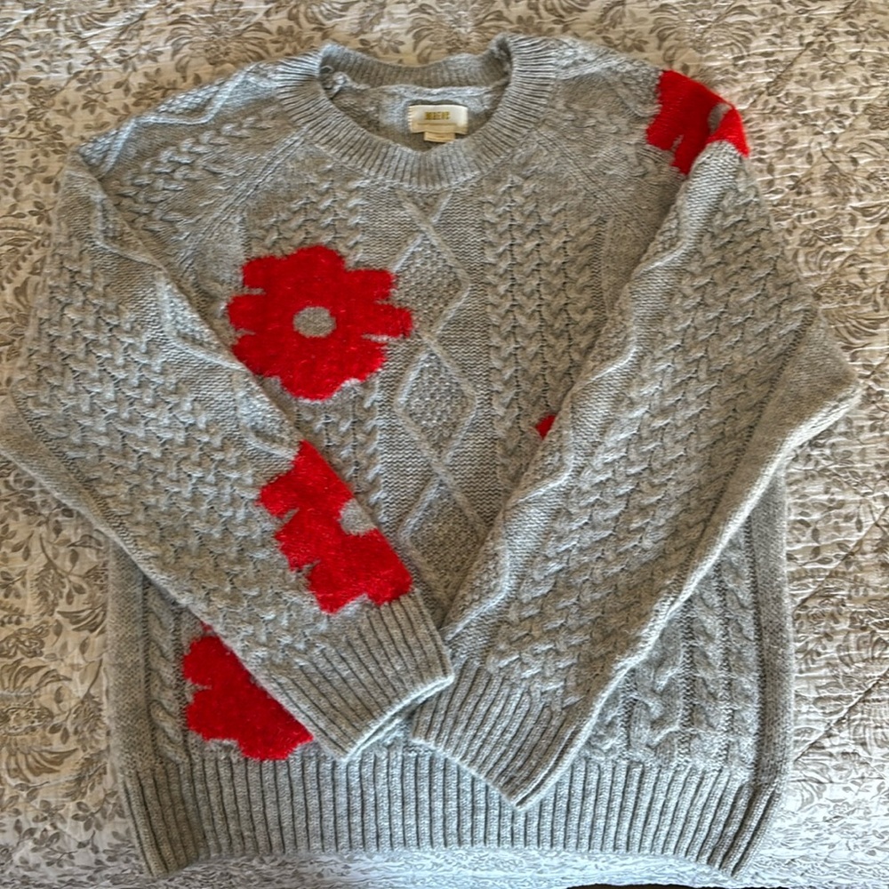 Maeve by Anthropologie grey sweater with red flowers
